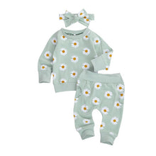 Load image into Gallery viewer, Daisy Print Long Sleeve Pullover + Pants + Headband 0-24 months