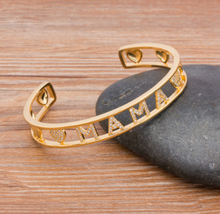 Load image into Gallery viewer, Mama Letter Love Cuff Bracelet with Rhinestones
