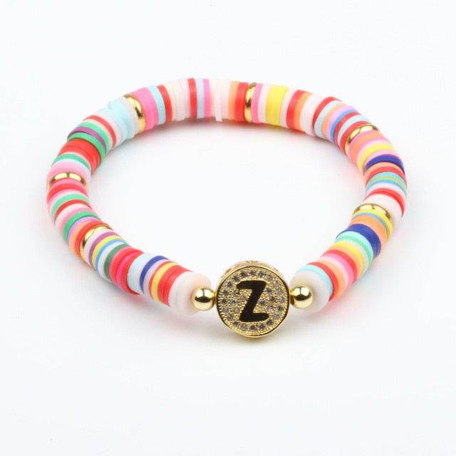 Boho Letter Rainbow Charm Bracelet
