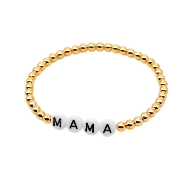 Mama Letter Gold Plated Beaded Bracelet